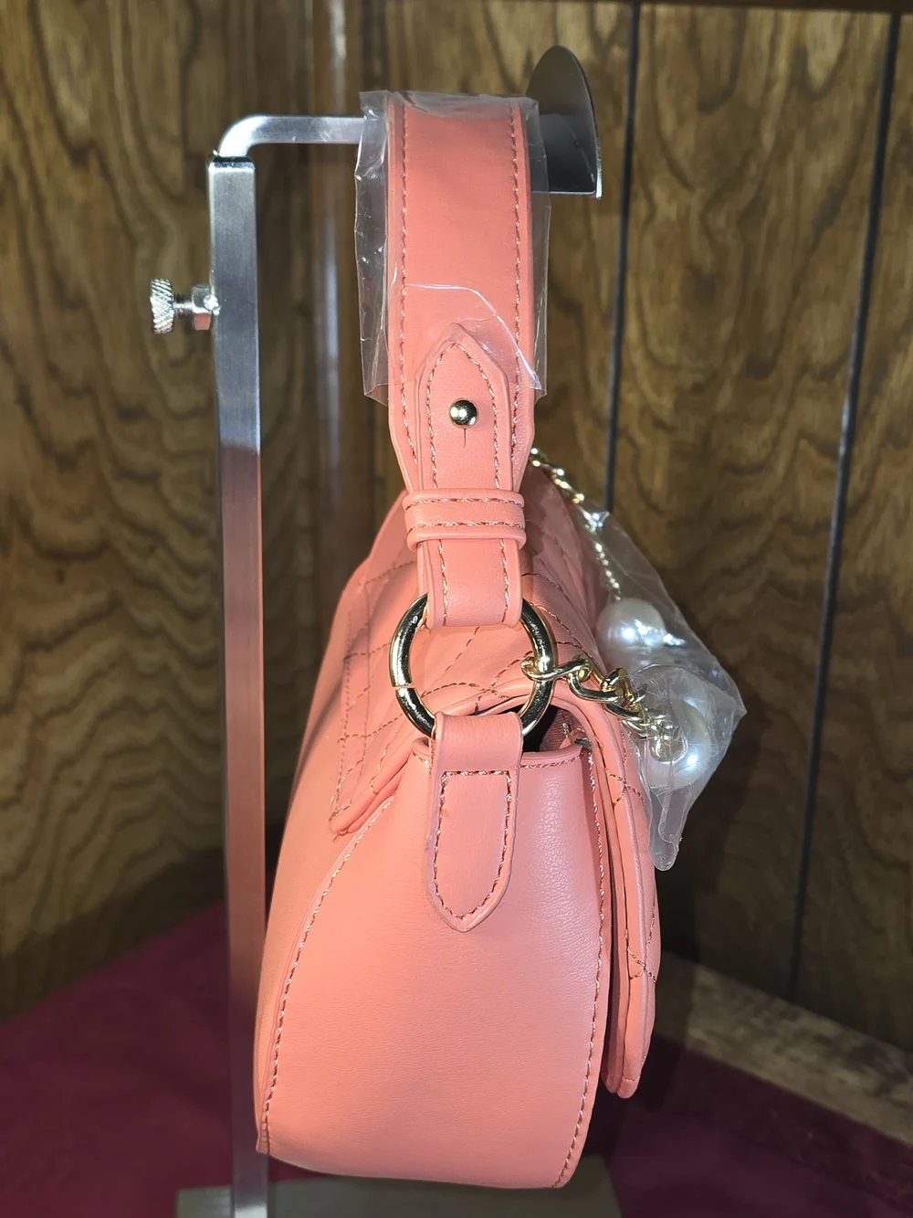 Badgley Mischka Coral Diamond-Quilted Crossbody Flap Bag/Wallet Set